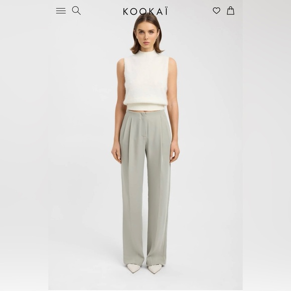 Kookai Maria Mid-Rise Pleated Pants | NWT | Size 0 & 2 | Pale Sage Green - Picture 3 of 11